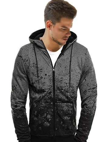 Men Tie Dye Zip Up Drawstring Hooded Sweatshirt