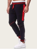 Men Contrast Tape Side Drawstring Waist Sweatpants