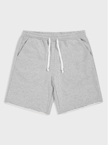 Men Heathered Gray Drawstring Athletic Shorts