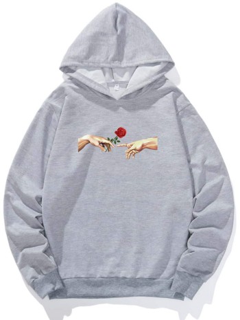 Men Figure And Floral Print Hoodie