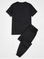 Men Geo Print Tee & Drawstring Sweatpants Set