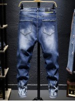 Men Fire Print Ripped Jeans