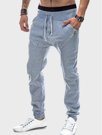 Men Zipper Drawstring Waist Sweatpants