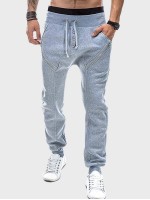 Men Zipper Drawstring Waist Sweatpants