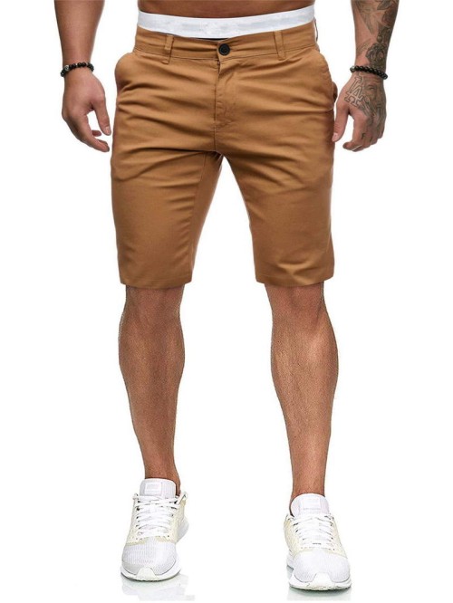 Men Slant Pockets Button Fly Bermuda Shorts