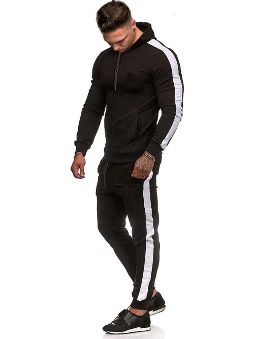 Men Contrast Panel Drawstring Hoodie & Sweatpants