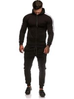 Men Contrast Panel Drawstring Hoodie & Sweatpants