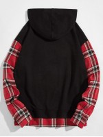 Men Tartan Letter Graphic Drawstring Hoodie