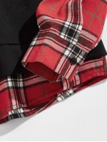 Men Tartan Letter Graphic Drawstring Hoodie