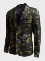 Men Single Breasted Camo Blazer & Pants Set