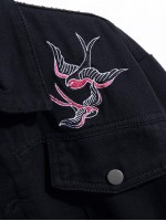 Men Flap Pocket Embroidery Denim Jacket