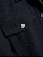 Men Flap Pocket Embroidery Denim Jacket