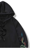 Men Chinese Dragon Print Drawstring Hoodie