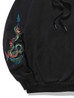 Men Chinese Dragon Print Drawstring Hoodie