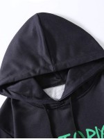 Men Colorblock Letter Graphic Drawstring Hoodie