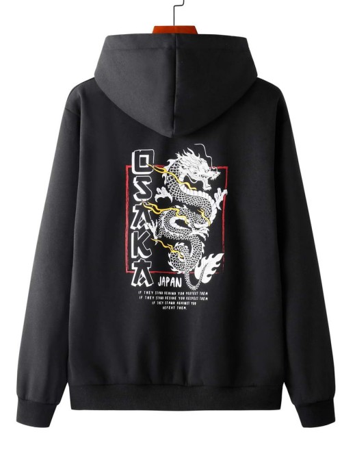 Men Chinese Dragon And Slogan Graphic Hoodie