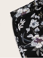 Men Drawstring Detail Botanical Print Shorts