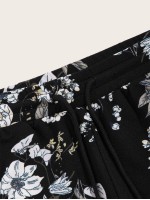 Men Drawstring Detail Botanical Print Shorts