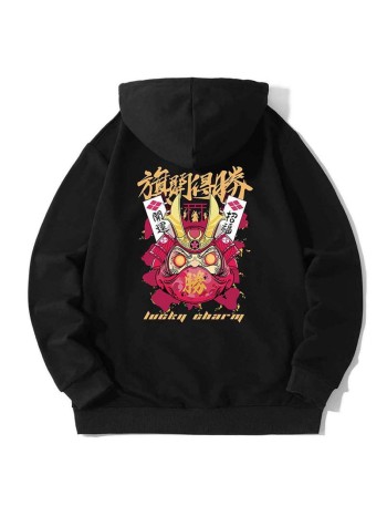 Men Chinese Letter Graphic Drawstring Hoodie