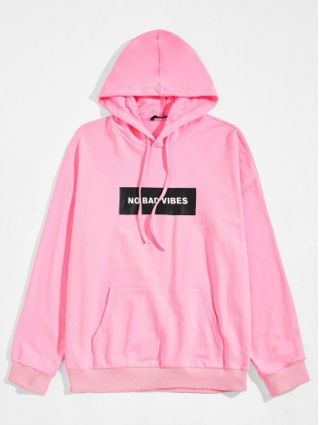 Men Slogan Graphic Drop Shoulder Drawstring Hoodie