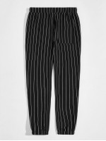 Men Elastic Waist Patch Pocket Striped Pants