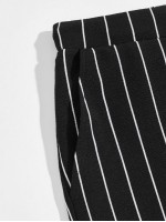 Men Elastic Waist Patch Pocket Striped Pants