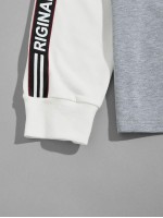 Men Letter Tape Side Colorblock Pullover & Joggers Set