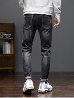 Men Slant Pocket Letter Patched Jeans