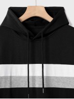 Men Colorblock  Kangaroo Pocket Drawstring Hoodie