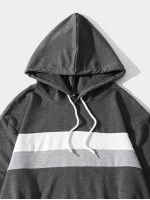 Men Colorblock  Kangaroo Pocket Drawstring Hoodie