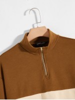 Men Zipper Half Placket Colourblock Sweatshirt