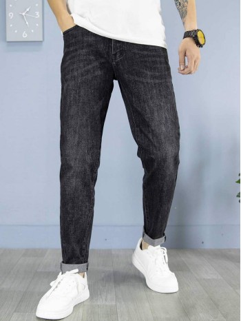 Men Washed Slant Pocket Jeans Without Belted