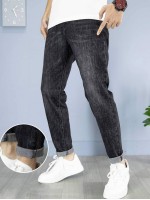 Men Washed Slant Pocket Jeans Without Belted