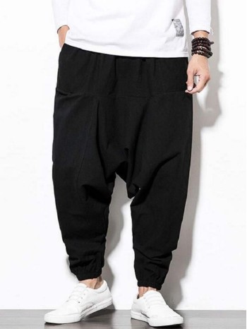 Men Solid Slant Pocket Harem Pants