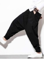 Men Solid Slant Pocket Harem Pants