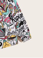 Men Allover Print Drawstring Hoodie