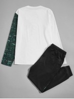 Men Figure & Mountain Print Tee and Sweatpants Set