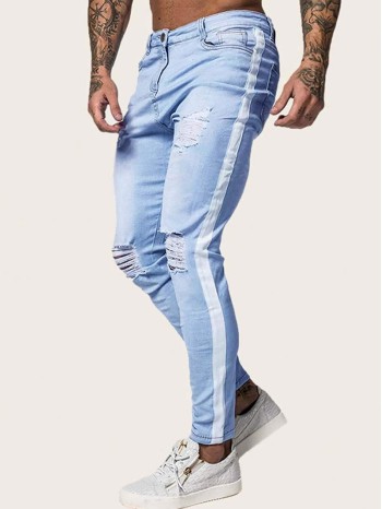 Men Tape Side Ripped Jeans