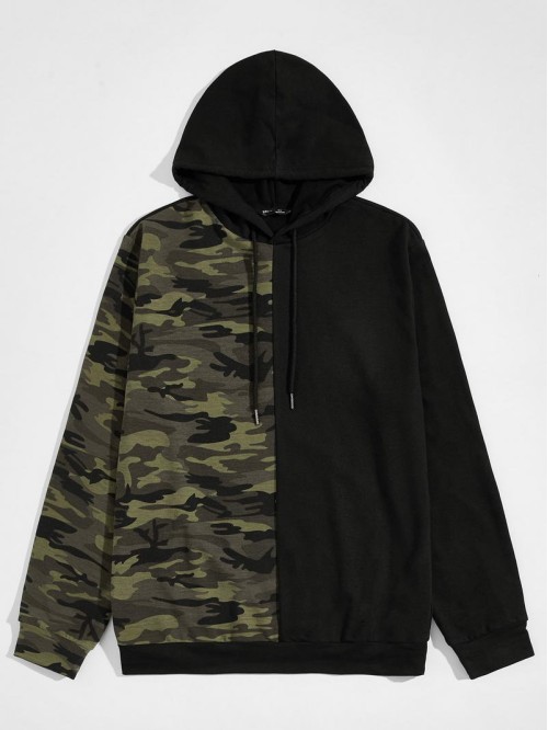 Men Camo Panel Hoodie