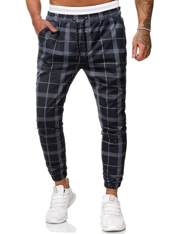 Men Drawstring Waist Plaid Pants