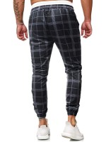 Men Drawstring Waist Plaid Pants