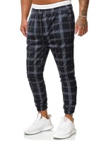 Men Drawstring Waist Plaid Pants