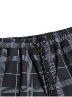 Men Drawstring Waist Plaid Pants