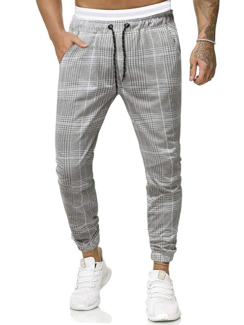 Men Drawstring Waist Plaid Pants