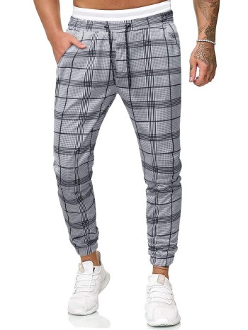 Men Drawstring Waist Plaid Pants