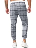 Men Drawstring Waist Plaid Pants