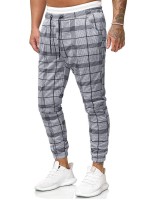 Men Drawstring Waist Plaid Pants