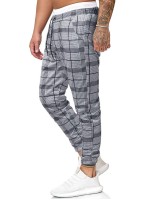 Men Drawstring Waist Plaid Pants