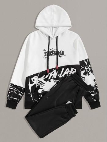 Men Letter Graphic Drawstring Tracksuit