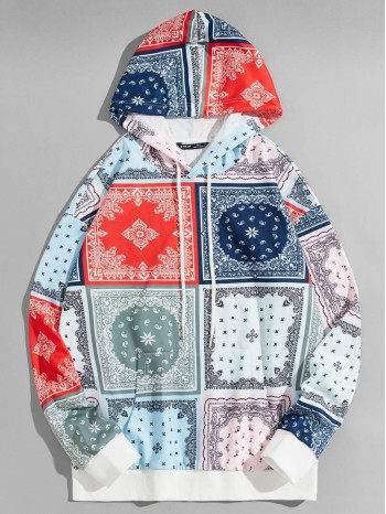 Men Pouch Pocket Geo Print Hoodie